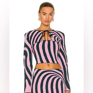 Brandon Maxwell Top with Micro Cardigan in Pink & Verdigris Swirl - NWT